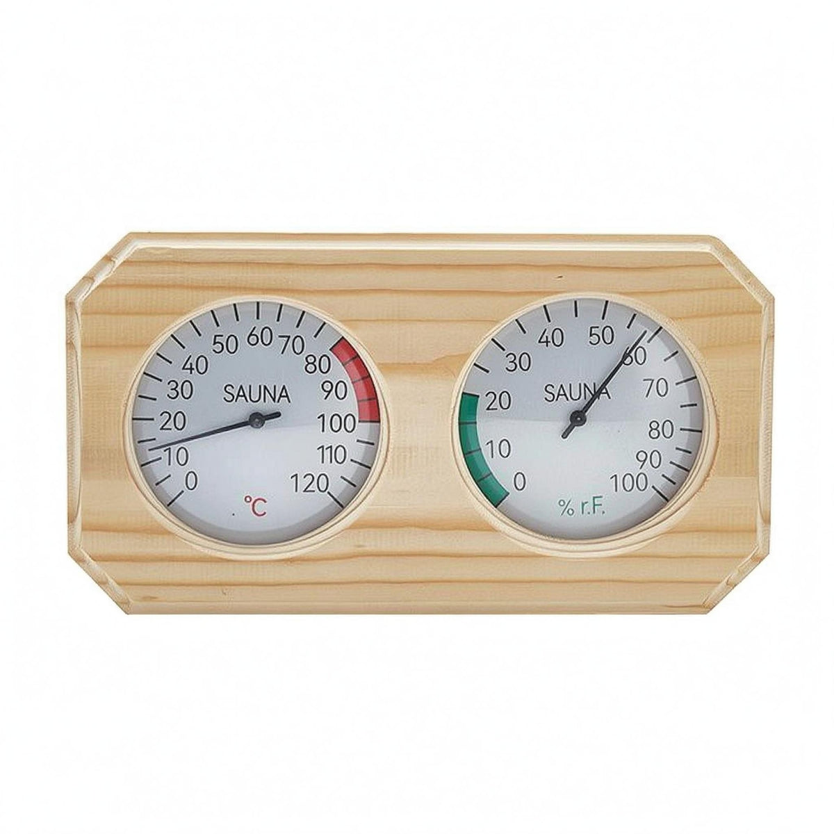Analog Sauna Temperature Humidity Meter Beveled Corners Sauna Thermometer Hygrometer Natural Wood No Batteries Required