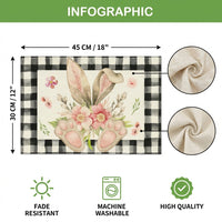 Set of 4 Easter Placemats, Rustic Checkered Bunny Table Mats, Washable Fabric Dining Table Decorations for Spring Holiday Kitchen Home Party