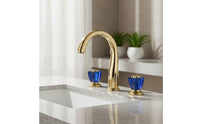 Polished Gold Two-handleHandle Bathroom Faucet Arched Spout Basin Mixer Tap Hot and Cold Three-Hole Faucet Leak-Resistant-Drip-Resistant for Vanity, Washroom