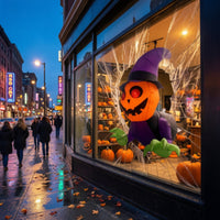 Whimsical Inflatable Ghost with Witch Hat Cute Halloween Inflatable Ghost Adorable Decoration Playful for Homeowners, Retailers, Window Display, Storefront, Indoor