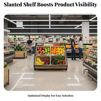 Adjustable Tilt Multi-Tier Fruit and Vegetable Rack Sturdy Metal Frame Multi-Tier Fruit Display Rack Versatile Use Slanted Vegetable Stand Solid Wood Baskets for Grocers, Farmers' Market Vendors, Shop Owners, Cafe