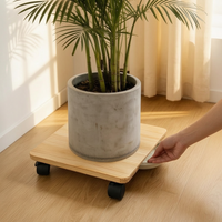 Wooden Square Plant Caddy with Water Reservoir Tray and Wheels