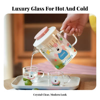 Glass Pitcher with Lid Heat Resistant Glass Infuser Pitcher with Lid Large Capacity Hot Cold Beverage Carafe for Families, Kids, Summer, Party