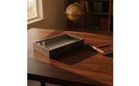 Ebony-Grain Pen Display Box with Clear Lid Multi-Slot Pen Display Box Non-Slip Elegant for Collectors, Desk Organization, Office, Showcase Shelf