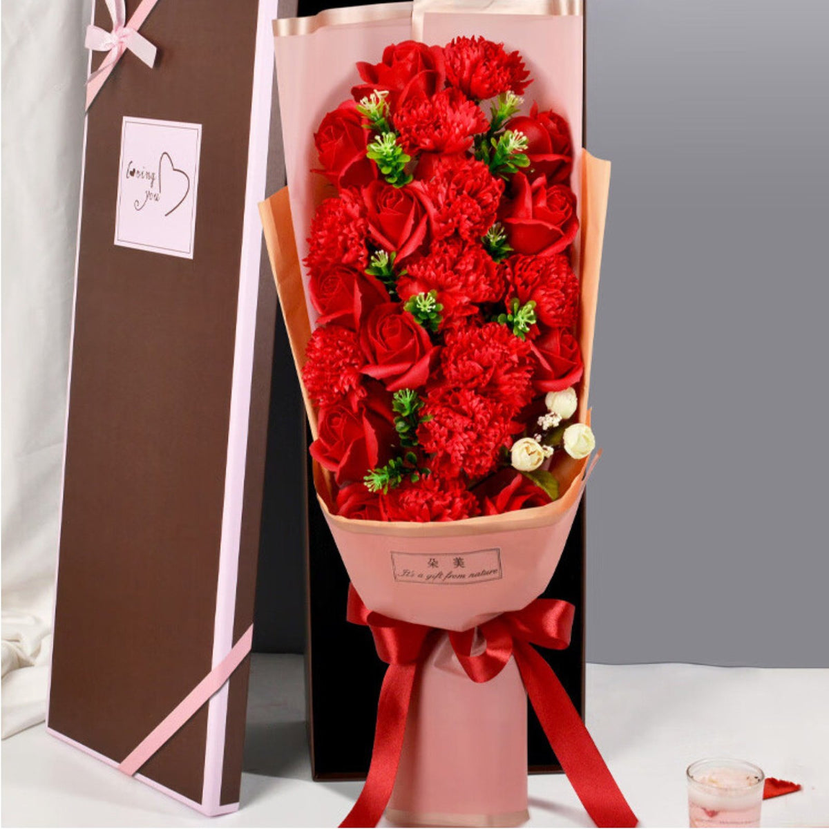 Long-Lasting Soap Flower Arrangement Never Fade Soap Blossom Arrangement with Teddy Bear Realistic Appearance for Women, Anniversary