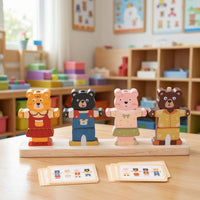 Educational Bear Dress-up Puzzle Fine Motor Wooden Bear Puzzle Hands-on Sorting and Matching Toy Creative for Toddlers, Preschoolers, Kids, Playroom, Classroom