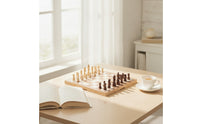 Portable Wooden Chess Set Carved Foldable Chess Set Compact Travel for Beginners, Classroom