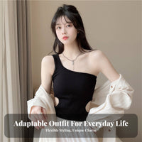 Single Shoulder Top Built-in Pads Padded Camisole Ribbed Cutout Top Korean Design Rib-Knit Texture for Teens, Summer