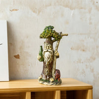 Tree Person Statue Resin Bearded Man Figurine Weather Resistant Garden Statue with Animal for Fairy Gardens, Planters, Patios