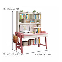 Writing Desk Multi-functional Solid Wood Computer Workstation Bookshelf Storage Adjustable Ergonomic Space-saving Design Suitable for Students Children Home Office Dorm Room Study Area