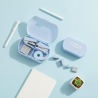 4-Piece Stationery Box Complete Mini Stationery Tool Kit with Storage Case Compact Desk Accessories Kit for Students, Travel
