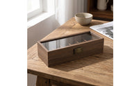 Watch Organizer with Glass Lid Wooden Timepiece Organizer Storage Box with Glass Lid Wood-Grain for Collectors, Dresser, Bedside Table, Retail Counter
