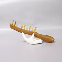 Ergonomic Long-Handled Massage Comb Smooth Sandalwood Comb with Horn Teeth Versatile Scalp Massager Multipurpose