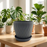 Plant Pots with Geometric Texture, 3 Pack Indoor Plant Pot and Flower Pots with Drainage Holes, Floor Standing Outdoor Planters for House Plants
