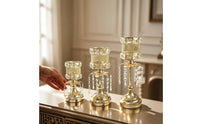 3 Pieces Candlestick Holder with Crystal Beads Decorative Candle Stands Textured Mesh for Mantel Display