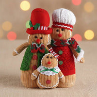 Gingerbread Family Figurine Handcrafted Gingerbread Decoration with Scarves Standing Figure for Shelves