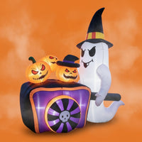 Inflatable Ghost Inflatable with Pumpkin Cart 5ft Inflatable Ghost with Witch Hat Illuminated Yard Decoration Built-in Fan for Lawn