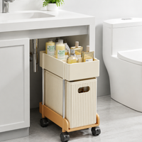 Under Sink Storage Drawers, 2 Tier Retractable Cupboard Organiser, Pull Out Drawers for Kitchen & Bathroom, Beige