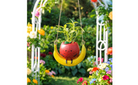 Cute Banana Planter Novelty Swinging Face Planter Small Flower Pot with Drainage Hole Decorative for Windowsill