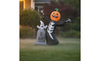 2 Pieces Freestanding Inflatable Skeleton with Pumpkin Head Spooky Inflatable Tombstone with Ghost Outdoor Halloween Inflate Decoration Scary for Lawn