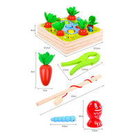 Made from Wood Fishing Carrot Harvest Game Develops Fine Movement Skills Fishing Game Interactive Play 3 in 1 Wooden Activity Toy Hand-Eye Coordination for Toddlers, Preschoolers, Daycare, Playroom
