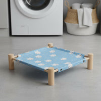 Washable Cover Wooden Frame Cat Bed All-Season Comfort Wooden Frame Pet Cot Breathable Textile Pet Camp Cot Easy to Assemble for Cats, Small Dogs