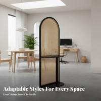 Retro Design Rattan Divider with Shelves Multi-Functional Arched Rattan Screen with Shelves Freestanding Storage Shelf Exposed Shelving for Apartment Dwellers, Interior Designers, Telecommute Workers, Entryway, Bedroom