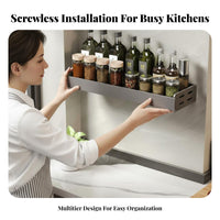 Drillwithout Installation Seasoning and Utensil Wall Rack Multi-Functional Wall-Mounted Rack with Hooks Multifunctional Kitchen Organizer Easy to Install for Renters, Home Cooks, Homeowners, Pantry, over Cooktop