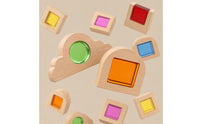 Sensory Building Blocks with Wooden Frame Colored Wooden Blocks with Acrylic Inserts Open-Ended Toy for Toddlers, Preschoolers