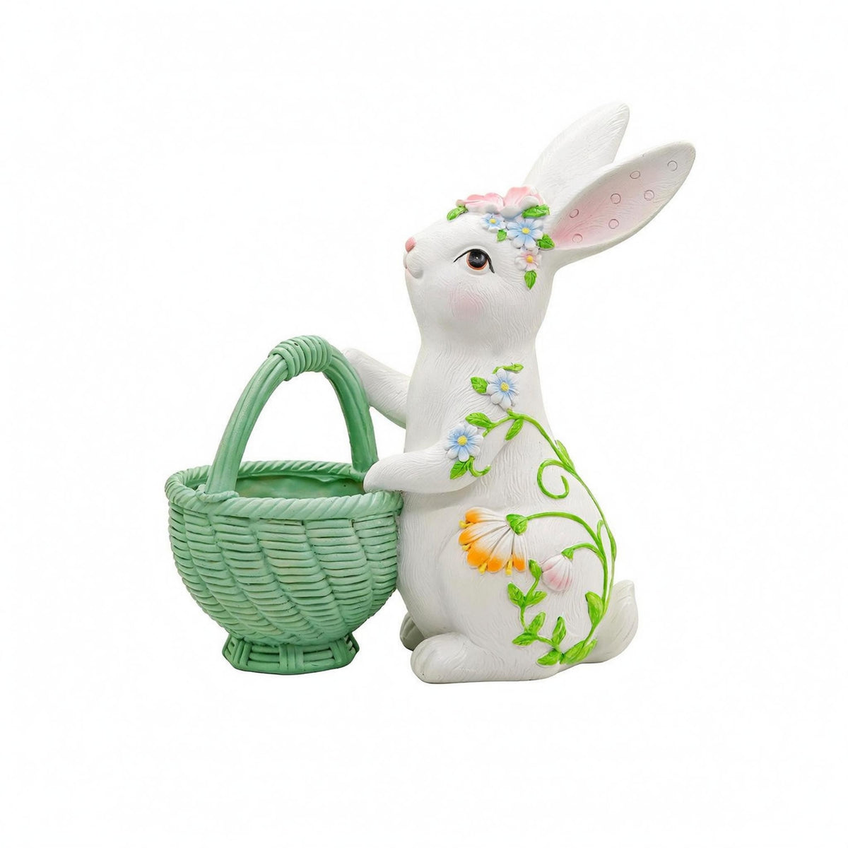 Hare Flowerpot Ornament Floral Details Hare Planter Woven Texture Bunny Plant Pot for Balcony, Outdoor Display