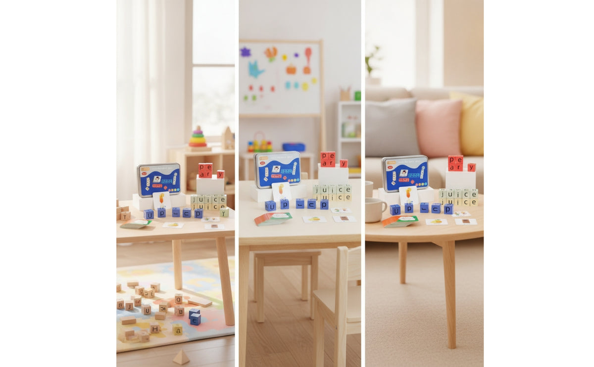 Letter Matching Game Hands-on Spelling Toy with Storage Tin Alphabet Blocks with Tin Portable Letter Cubes Game Compact