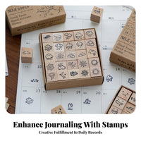 25 Pieces Weather Symbol Stamp Blocks Cute Designs Emoticon Planner Stamps Wooden Rubber Stamp Set Natural Wood Handles