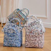 Floral Patchwork Fabric Storage Basket with Multiple Pockets