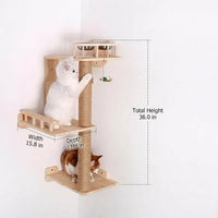 Wall Mounted Feline Perch with Sisal Scratching Surface, Sturdy Wood Indoor Climbing Frame