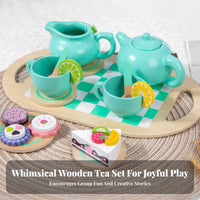 Social Interaction Wooden Toy Tea Set Realistic Design Pretend Afternoon Tea Set Screen-Unrestricted Fun Paint for Preschoolers, Toddlers