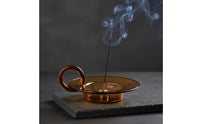 Stable Wide Base Amber Glass Incense Tray with Handle Good-Looking and Practical Incense Stick Burner Dish 9-Hole Insert Accessory for Indoor, Mindfulness Practice Studio, Meditation Room