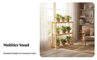 Solid Wood Wooden Plant Stand Space Saving Multi-Tier Flower Shelf Slatted Shelves Floor Standing Plant Rack Sturdy for Apartment Dwellers, Homeowners, Decorators, Windowsill, Living Room, Sunroom, Bedroom