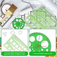Circle Template Set Multi-Piece Green Plastic Drawing Stencil Ruler