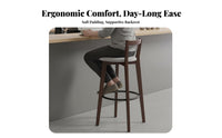 Nordic Aesthetic Wooden High-Back Stool Industrial Design Bar Seating With Backrest Counter-Height Chair Round Footrest for Cafe Owners, Homeowners, Adults, Coffee Shop, Restaurant, Reception Area, Dining Room