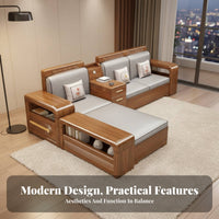 Wooden Frame Sofa with Drawers New Chinese design aesthetic sectional Storage Sofa Modern Minimalist living area design Room Furniture for Homeowners, Home, Lounge Area