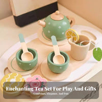 15 Pieces Ideal Gift Wooden Toy Tea Set Imaginative Play Kids Afternoon Tea Playset Child-Safe Wooden Kitchen Toy Set Educational for Girls, Preschoolers, Toddlers, Kindergarten
