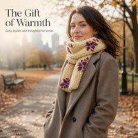 Korean Lambswool Floral Scarf for Winter Warmth and Wind Protection