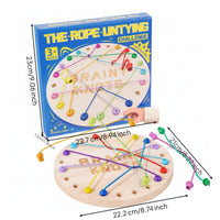Wooden Rope Puzzle Board Game Brain-Teasing Wooden Rope Puzzle Untangling Game Reasoning Elastic for Children, Home, Classroom