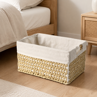 Lined Toy Storage Basket, Paper Rope Woven Storage Basket for Shelves, Rectangular Colour Block Organiser with Cut-Out Handles
