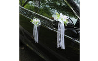 Wedding Car Decoration Bridal Car Door Handle Flowers Rearview Mirror Bouquet White Lace-Trimmed for Brides
