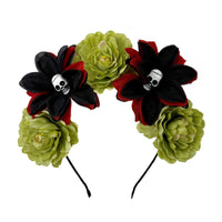Skull Flower Headband Realistic Flowers Skull Flower Hairband Halloween Floral Headdress Universal Fit for Masked Festivity