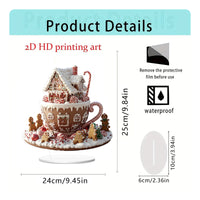 Acrylic Ornament with Stand Festive Gingerbread House Cozy for Desk, Entry Table