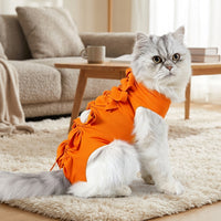 Cat Recovery Suit with Tie-Back Closure, Printed Polyester Spay and Neuter Recovery Suit, Short-Sleeve Weaning Suit for Post Operative Care
