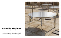 Foldable Design Stainless Steel Folding Table Indoor/Outdoor Use Round Table with Rotating Tray Rust-Proof Household Furniture Easy to Clean for Restaurant Owners, Rental Companies, Banquets, Parties, Weddings, Conferences