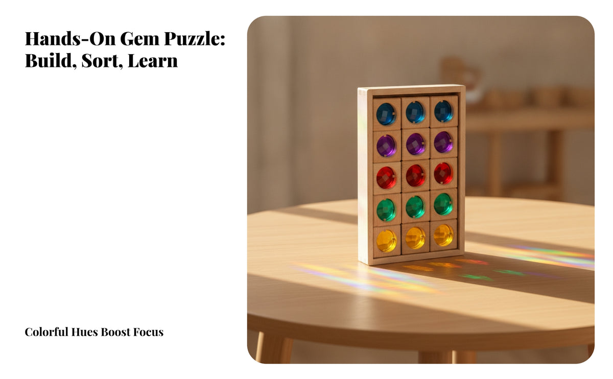 15 Pieces Multicolored Wooden Gem Blocks | Sensory, Wooden Blocks with Acrylic Inserts, for Light Table